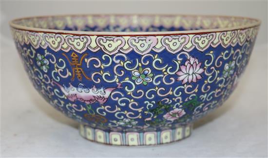 A Chinese famille rose enamelled porcelain bowl, mid 20th century, diameter 26cm